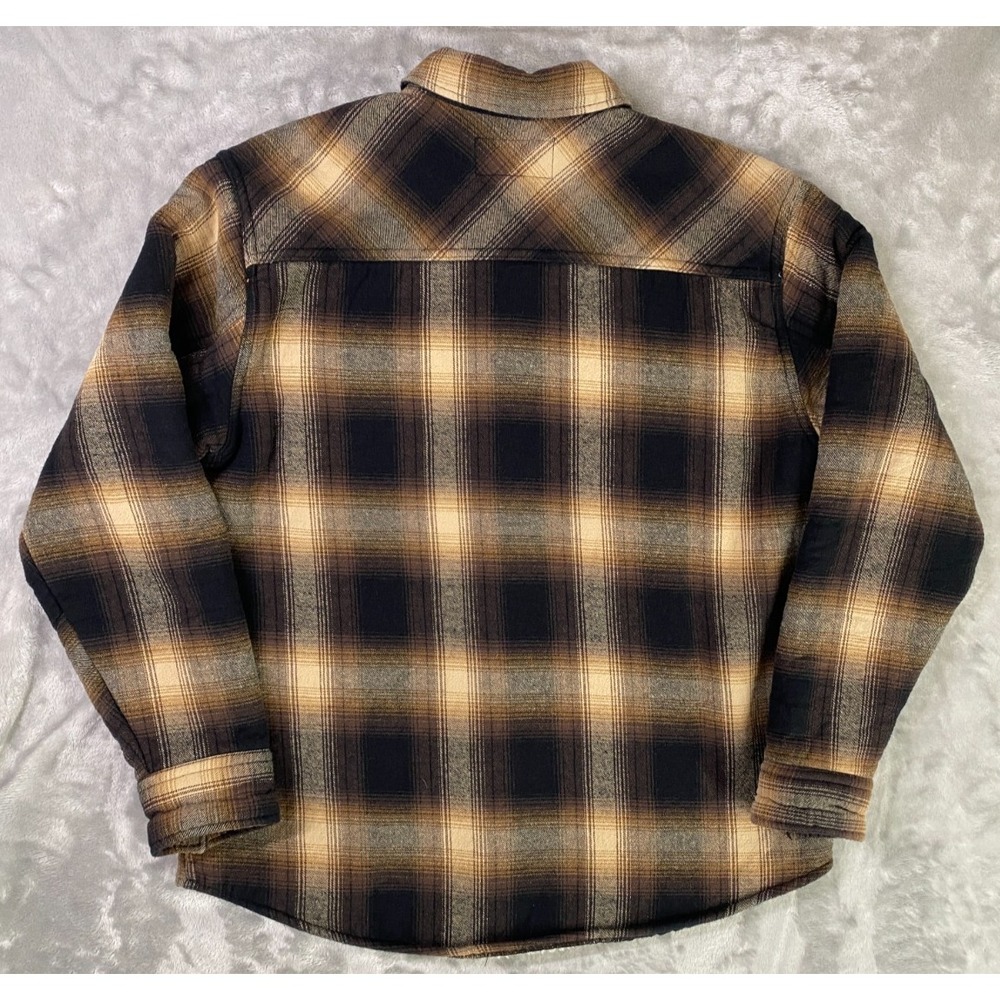 Matix Flannel Shirt Jacket Mens Medium Brown Plaid Sherpa Lined Shacket Coat - Picture 2 of 6
